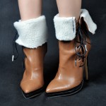 Brown Point Head Woolen Fold Flap Stiletto High Heels Rider Ankle Boots Shoes